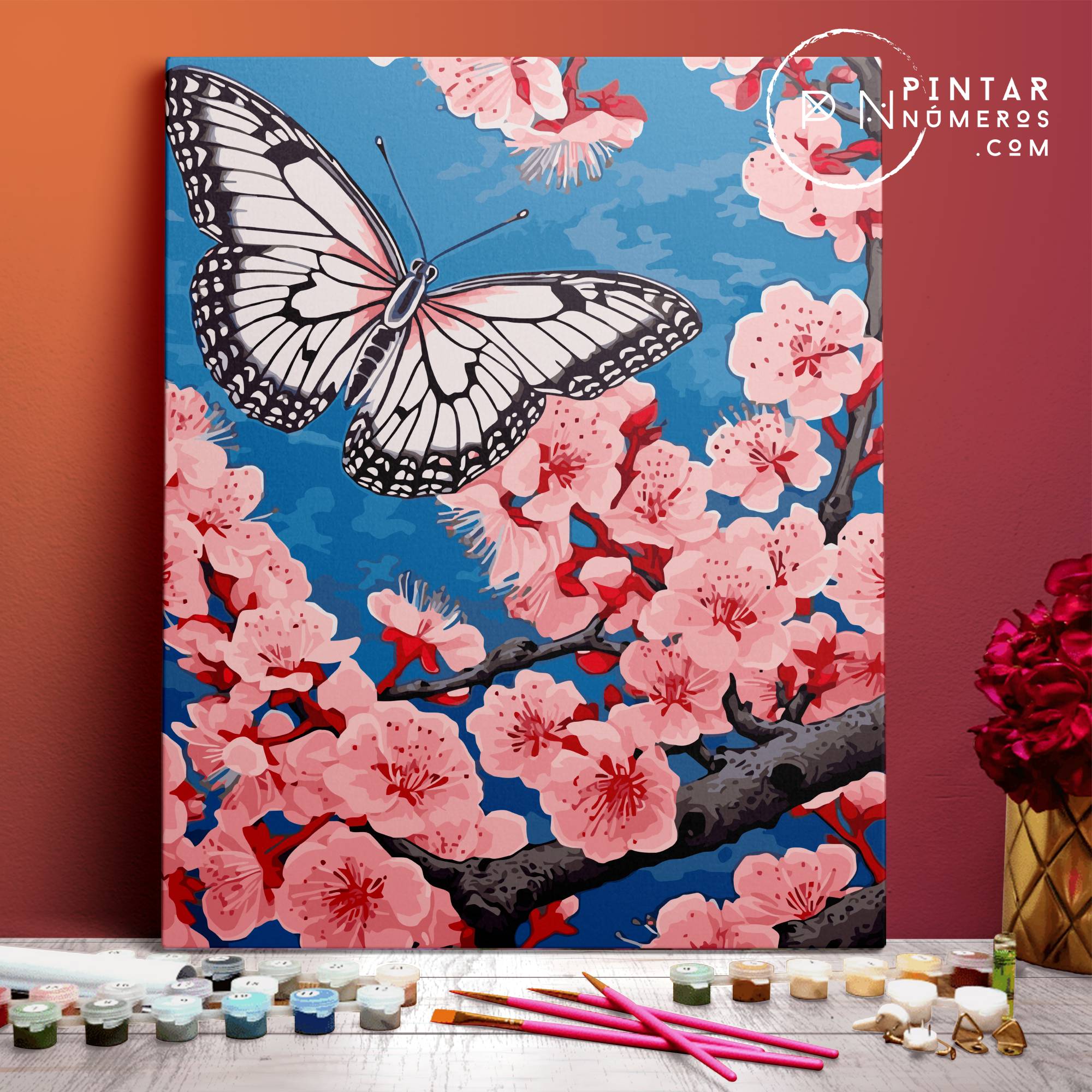 Kit Pintar Por Números Mariposas Para Adultos - Lienzo 30x40 Cm, Pinceles, Pinturas Acrílicas, Decoración Hogar