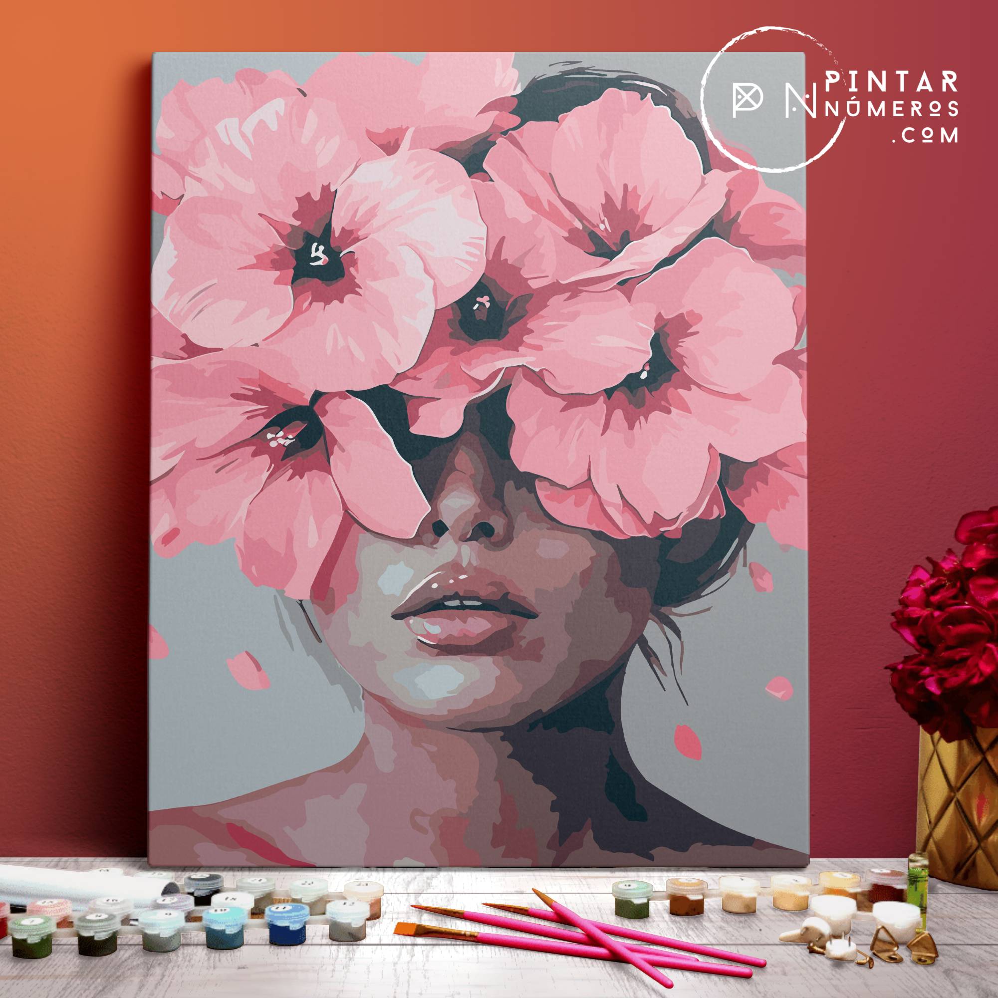 Cuadro Mujer con flor blanca - Pintar Números® – Pintar Números®, image size:2000x2000