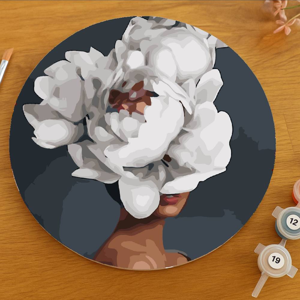 Disco de Madera - Mujer flor blanca