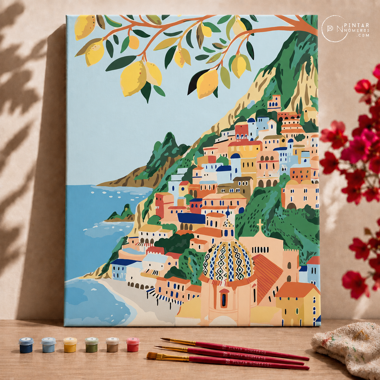 Coastal village illustration  -  Pintar Números