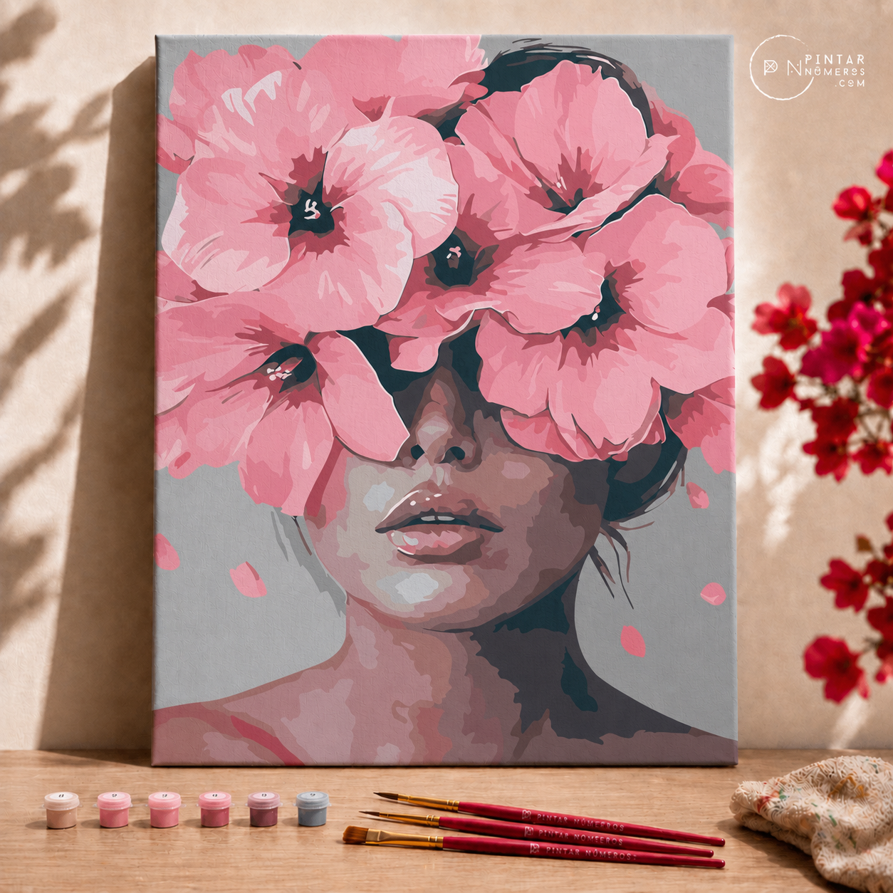 Mulher de flores rosas  -  Pintar Números