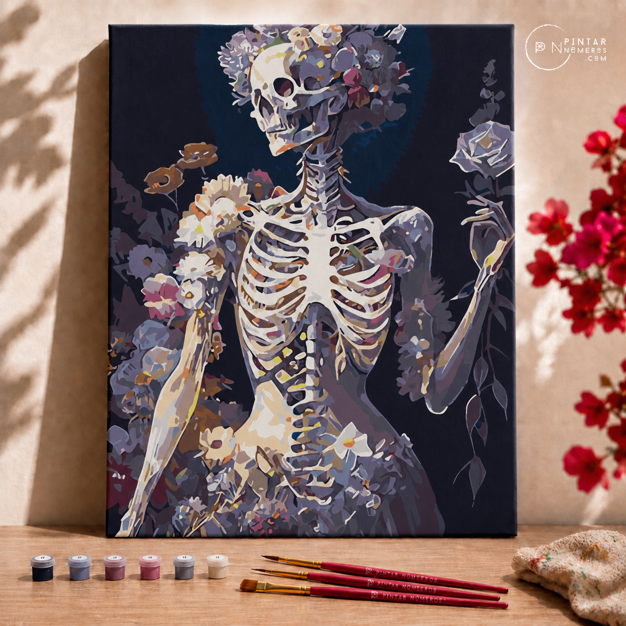 Esqueleto com flores  -  Pintar Números
