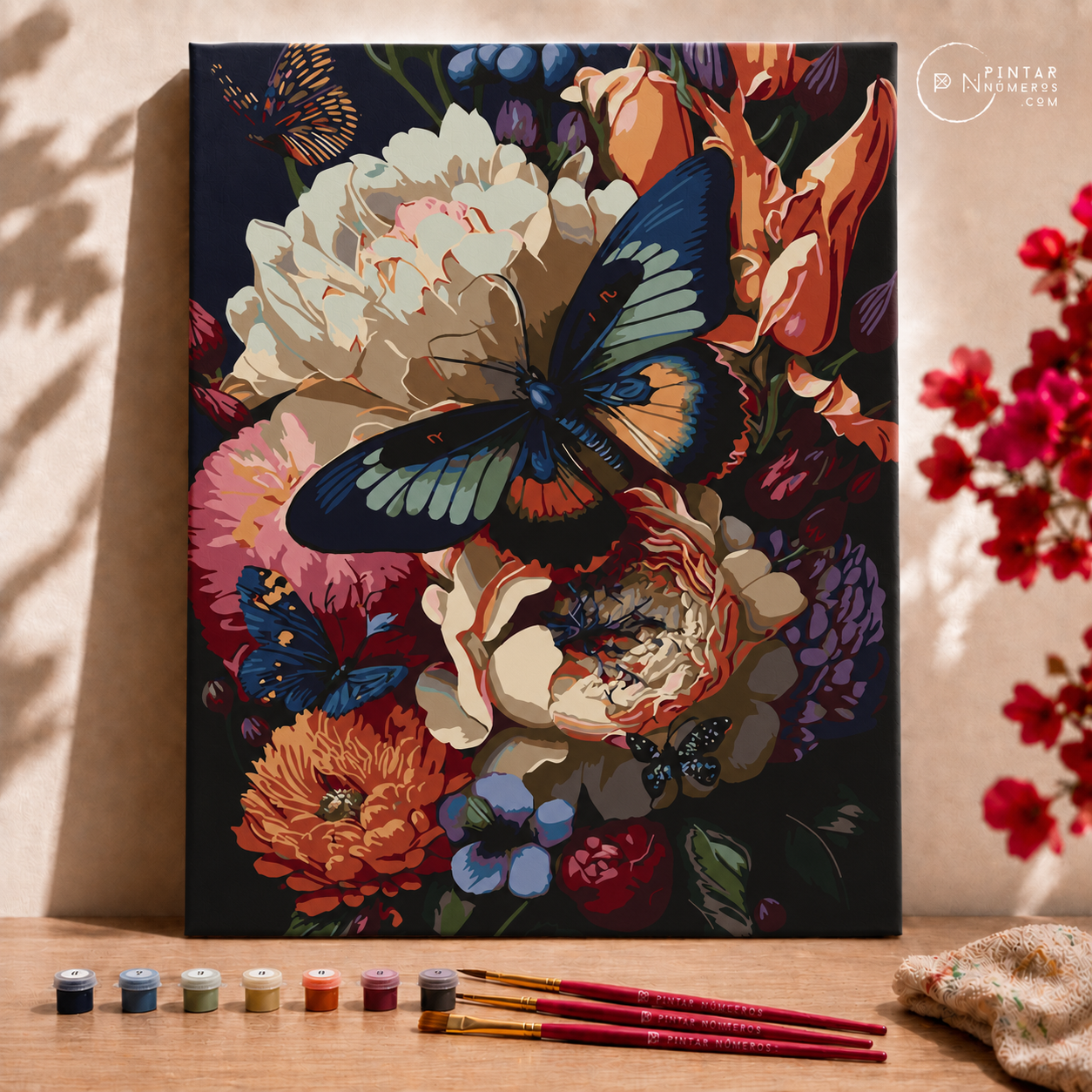 Peonies and Butterflies  -  Pintar Números