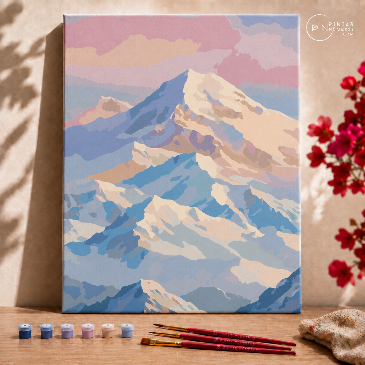 Atardecer montaña nevada - Pintar Números®