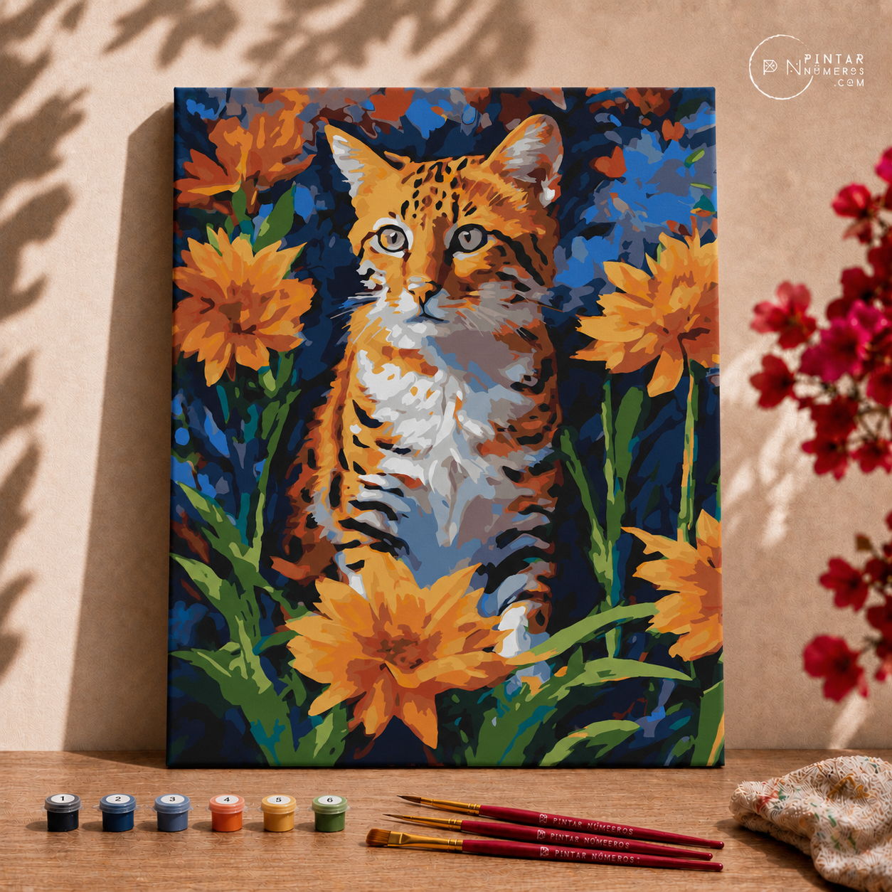 Gato con flores - Pintar Números®