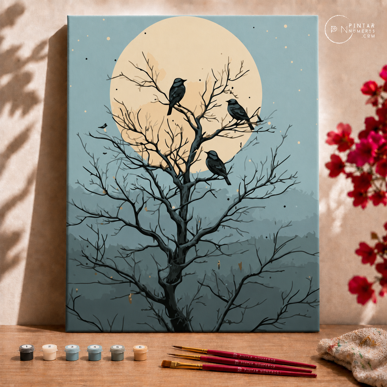 Birds in the full moon  -  Pintar Números®