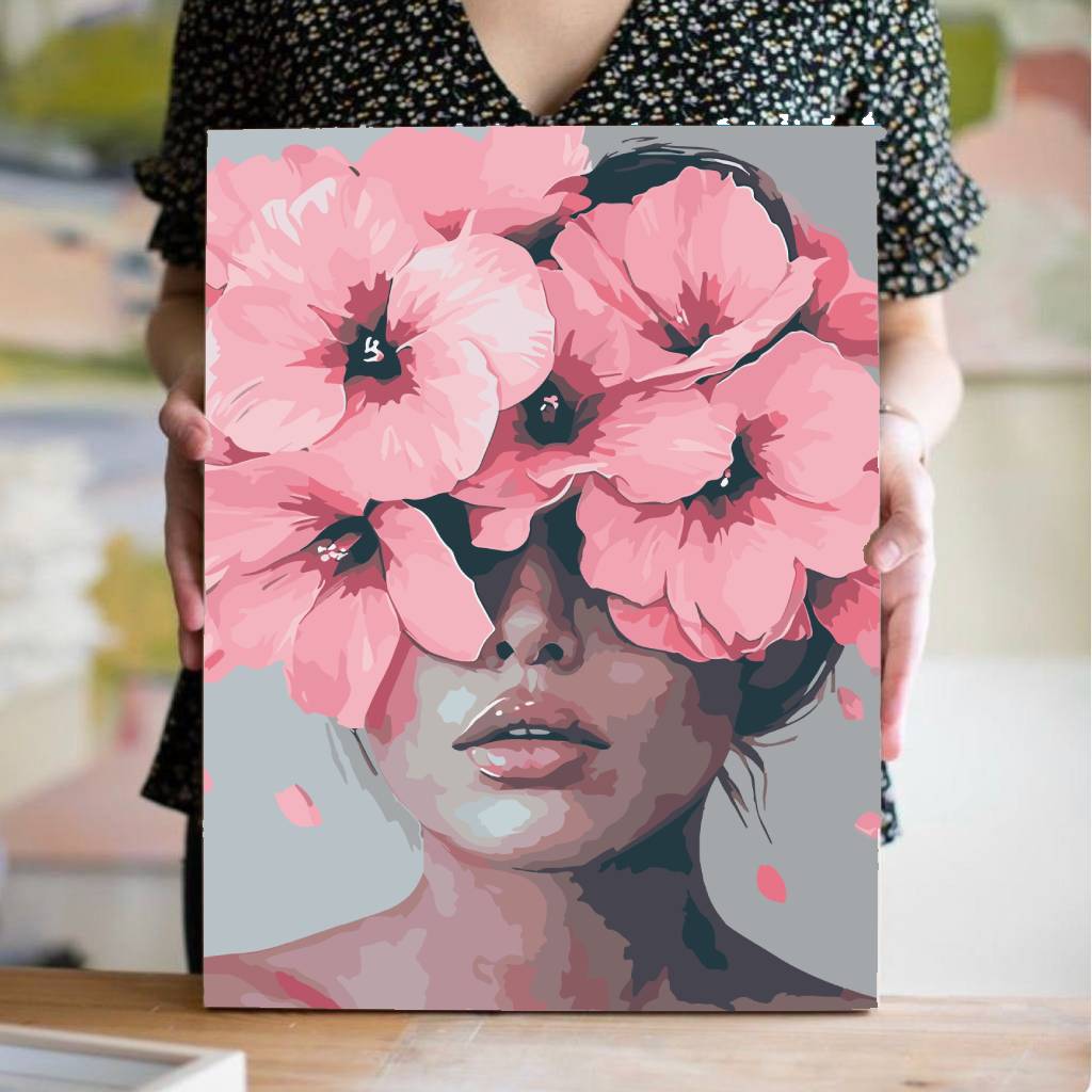 Woman of pink flowers  -  Pintar Números