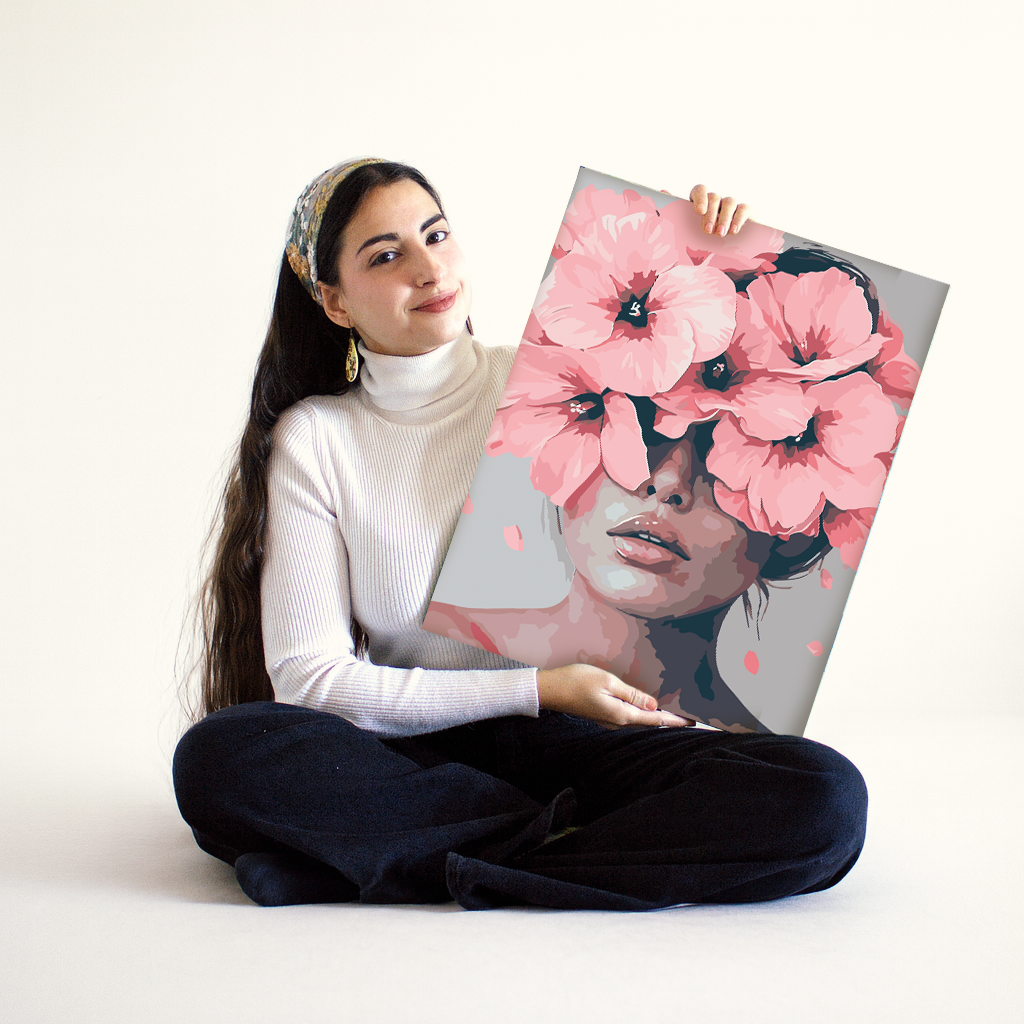 Woman of pink flowers  -  Pintar Números