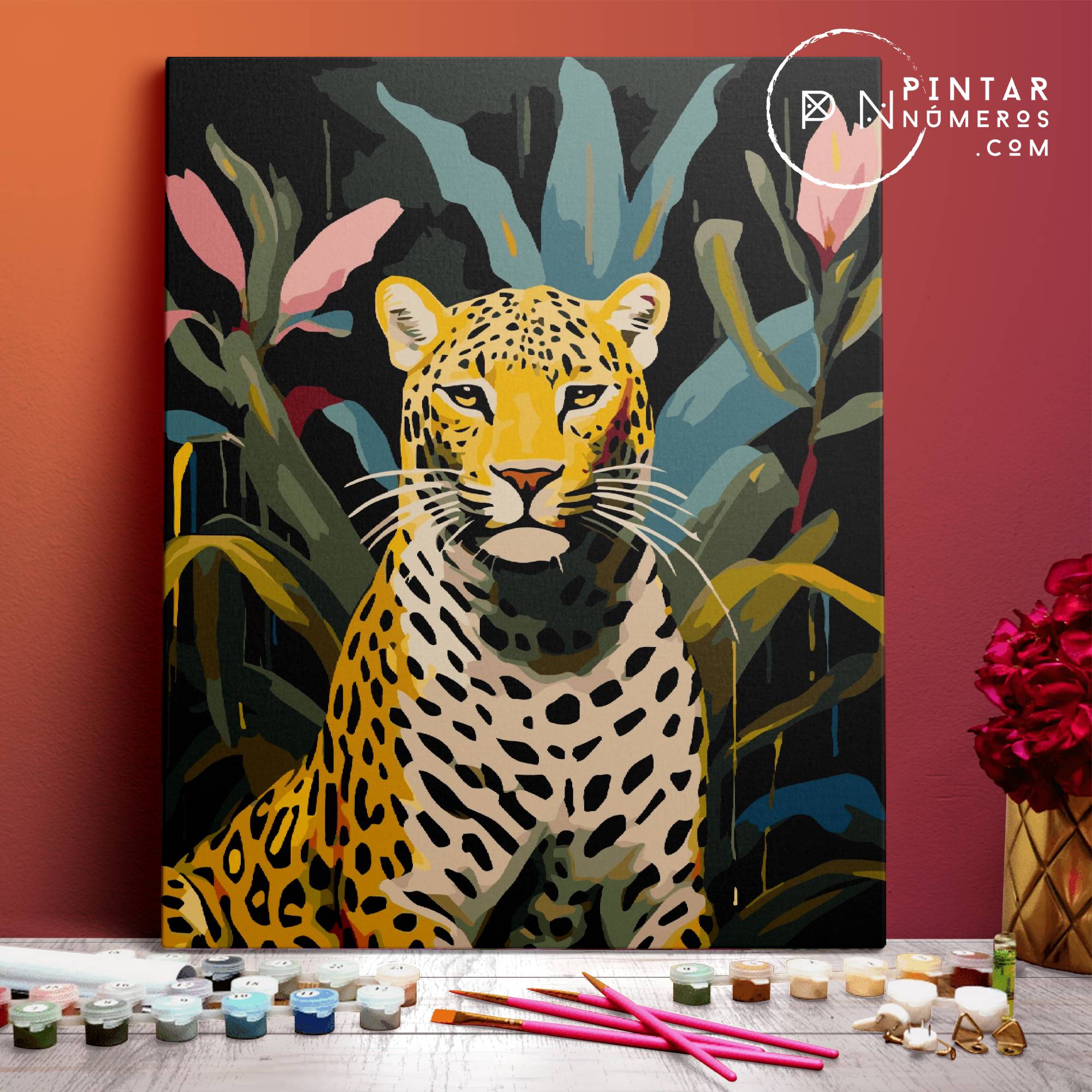 Panther with flowers - Pintar Números®