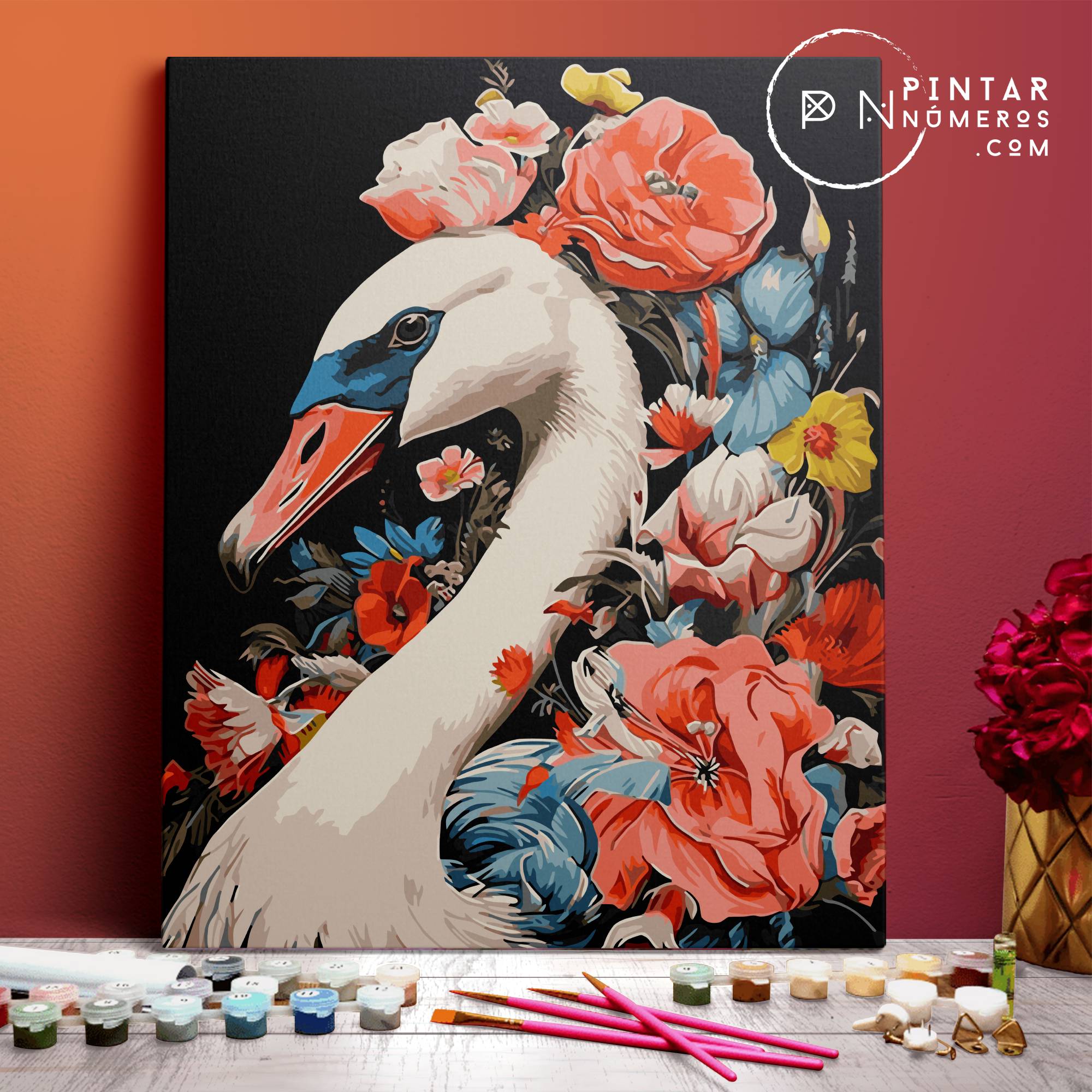 Swan with flowers  -  Pintar Números®