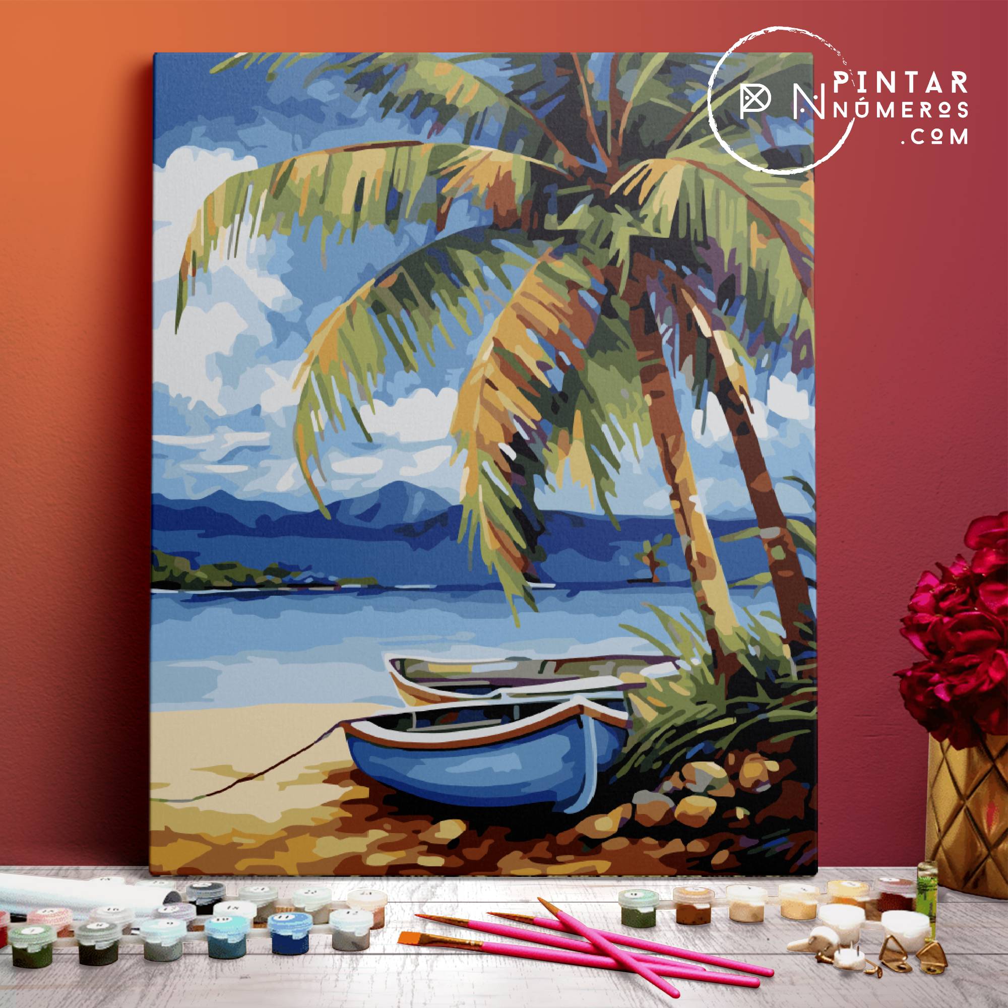 Boats and Palm Tree - Paint by Numbers®