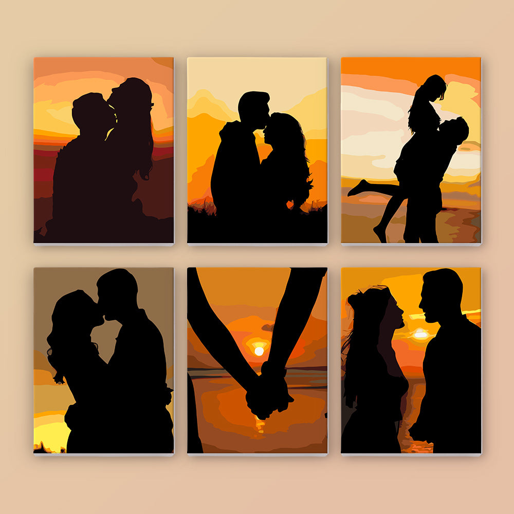 Pack of 6 Mini Canvases - Romantic sunset – Pintar Números®