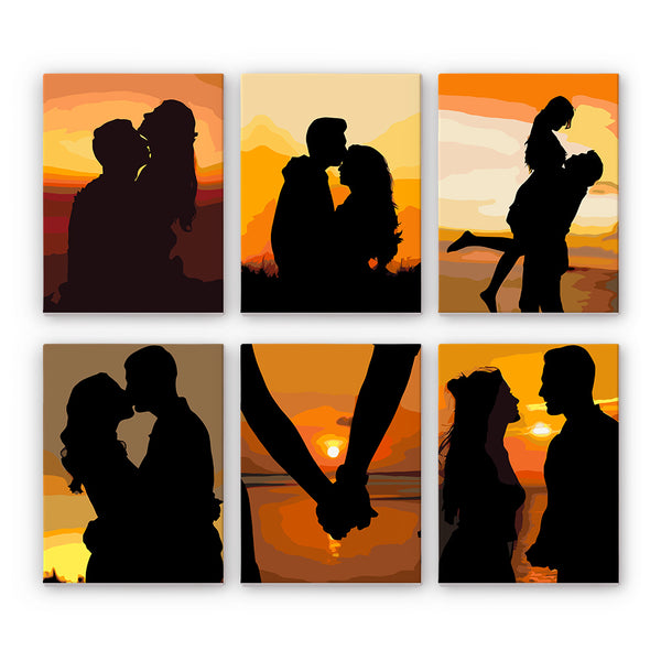 Pack of 6 Mini Canvases - Romantic sunset – Pintar Números®