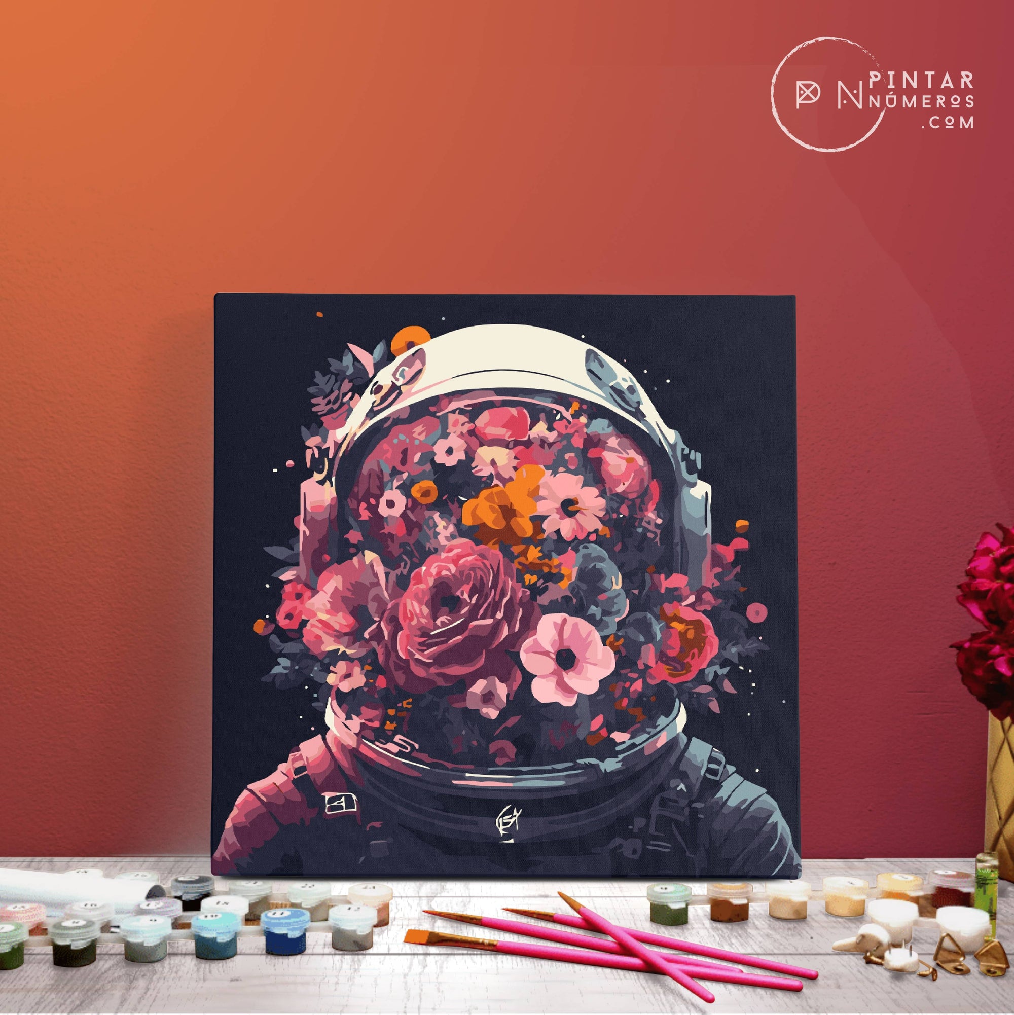 Astronaut with flowers - Pintar Números®