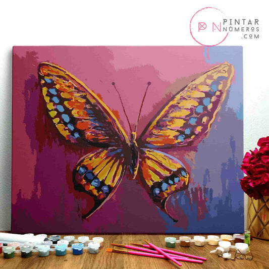 Butterfly on purple background - Pintar Números®