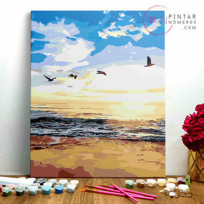 Sunset with seagulls - Pintar Números®