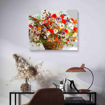 Wicker Basket with Flowers - Pintar Números ®