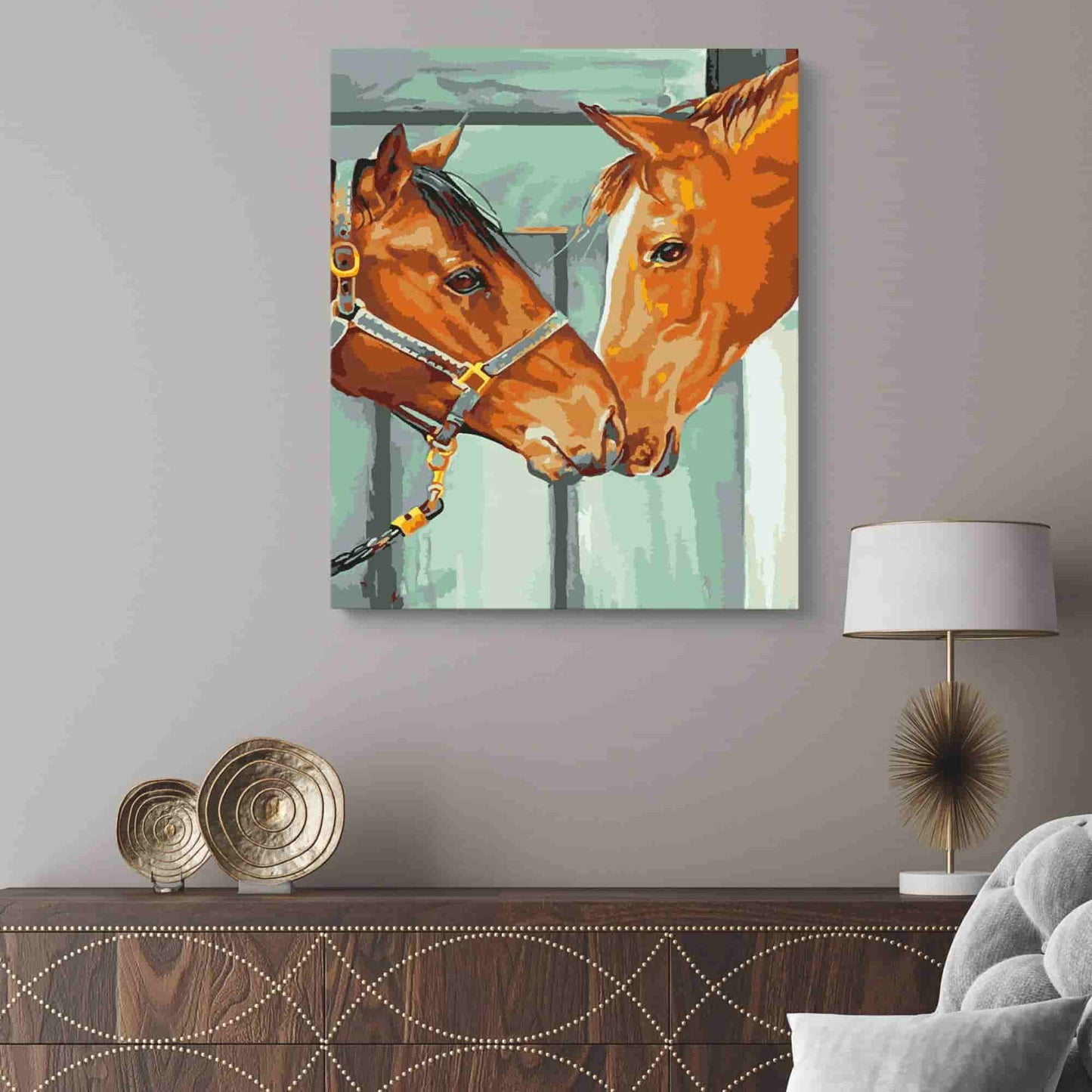 Two horses in the stable - Pintar Números ®